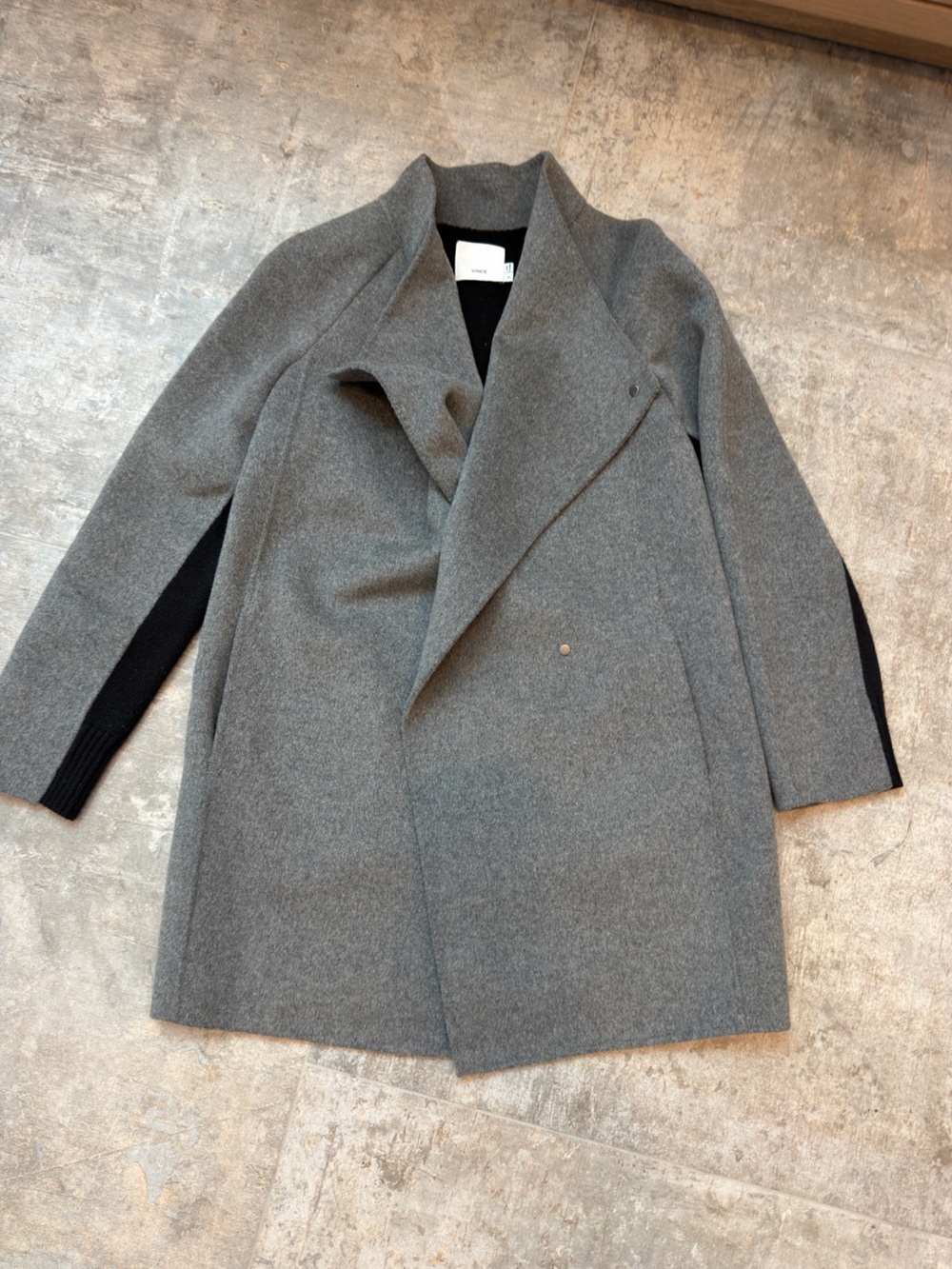 Vince Gray Wool Pea Coat with Black Trim